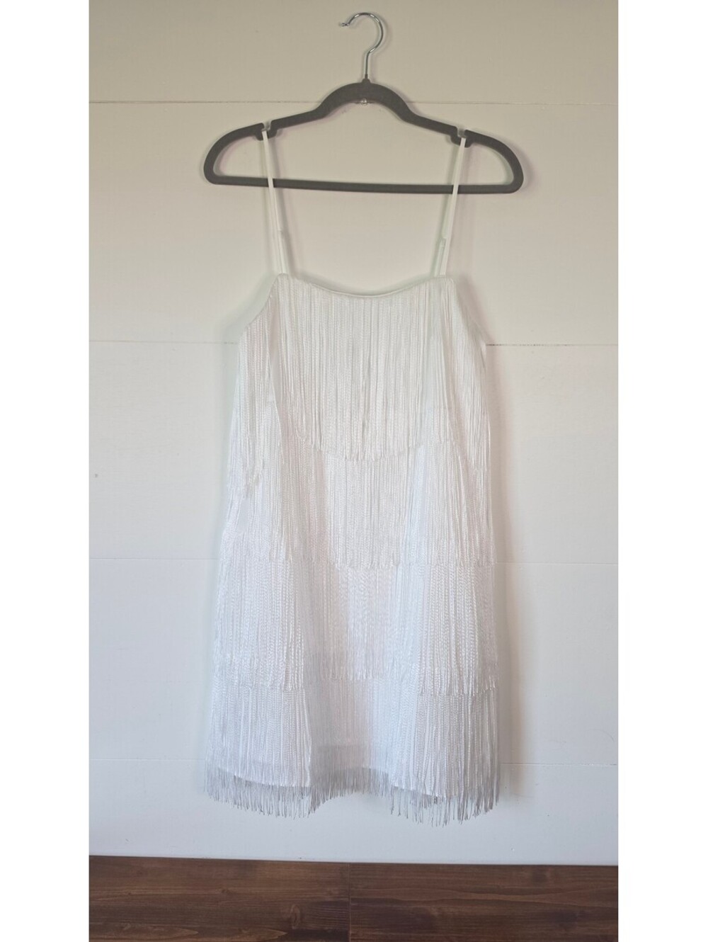 A New Day White Fringe Mini Dress Spaghetti Strap Party Wedding NWT, XS